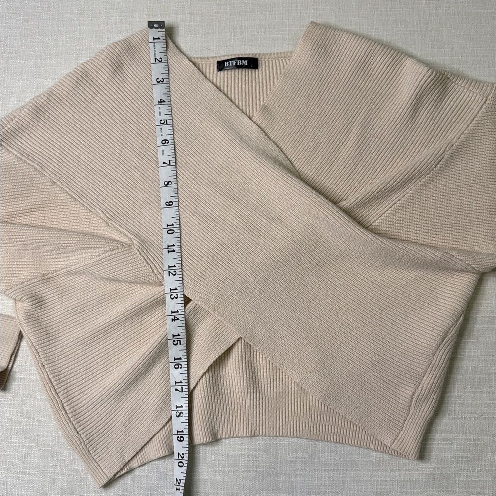 BTFBM wrap-style, off-the-shoulder, ribbed knit sweater. - Picture 8 of 8